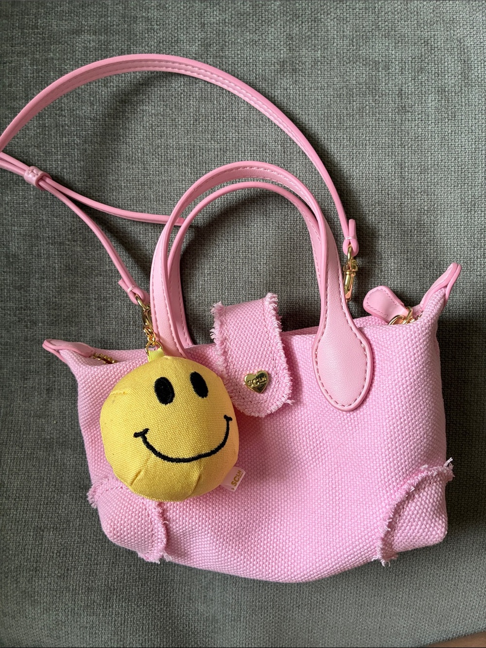 Stoney Clover Lane Pink Canvas Pouchette with Yellow Smiley Charm